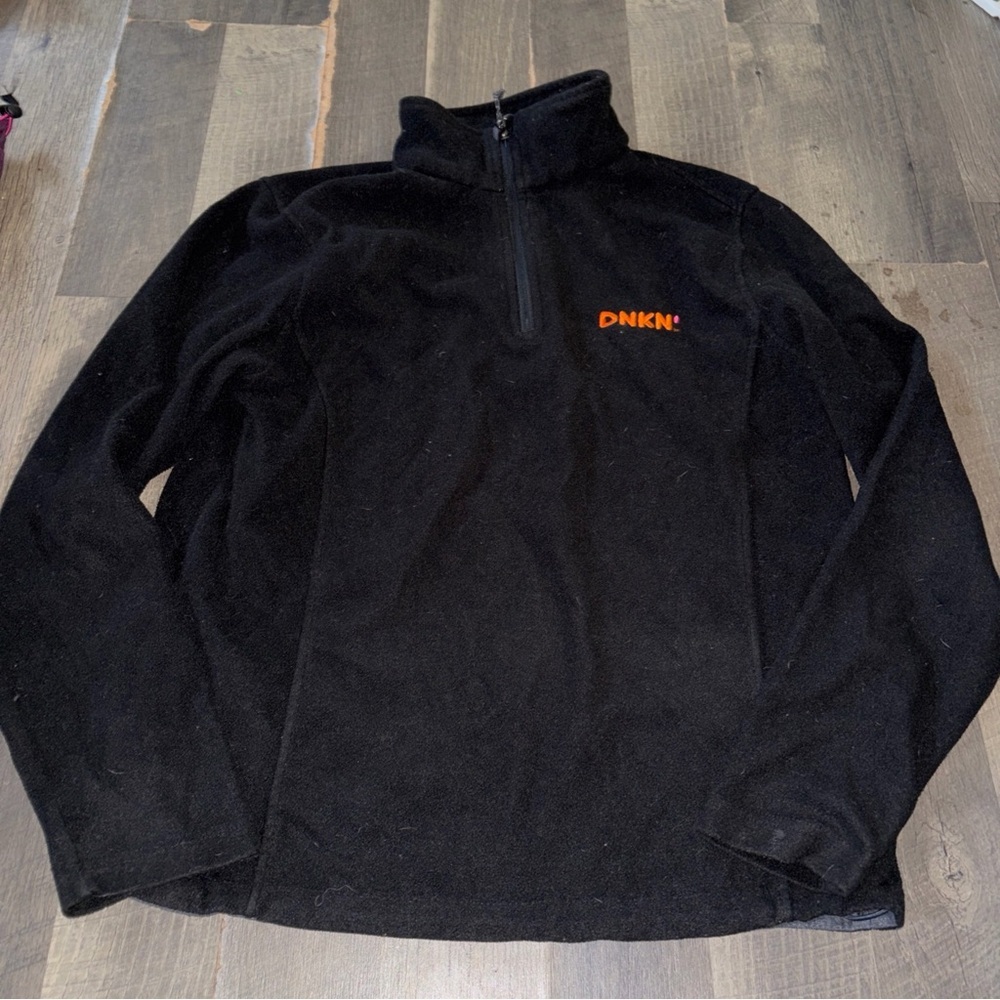 Dunkin Donuts Employee Fleece Jacket Unisex Size Small Quarter Zip‎ Black